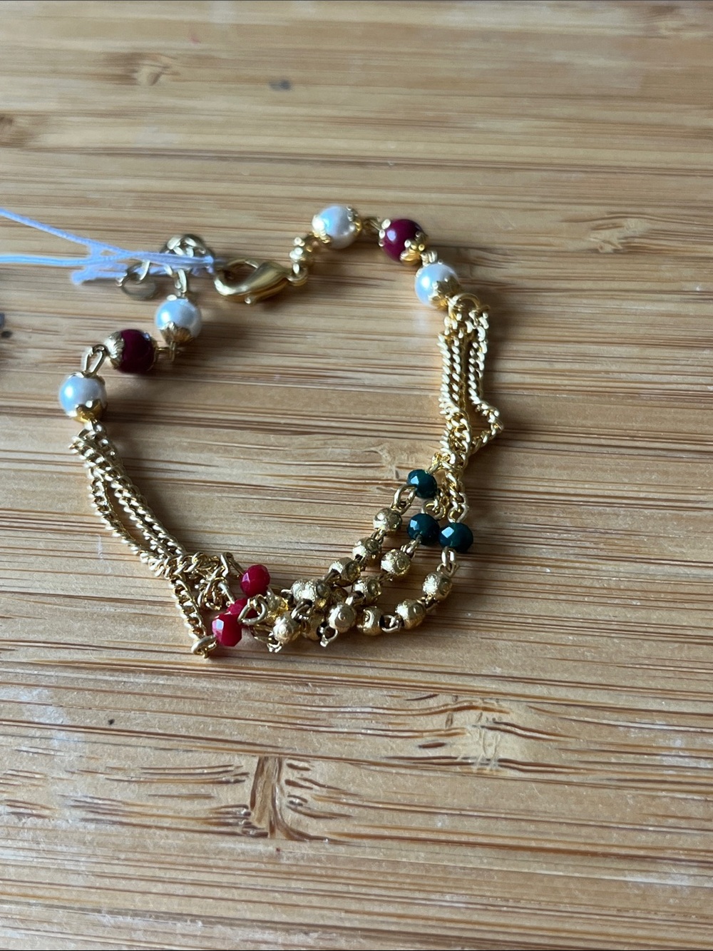 13 Delicate Gold Tone With Red White & Gold Beads